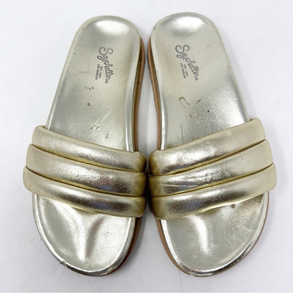 SEYCHELLES GOLD METALLIC SLIDES SLIP ON SANDALS WOMENS SZ 7